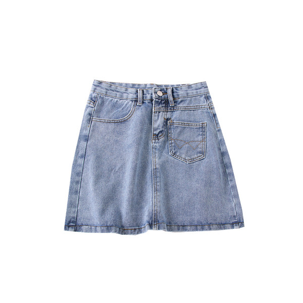 Rövid farmer női szoknya kék A-vonalban