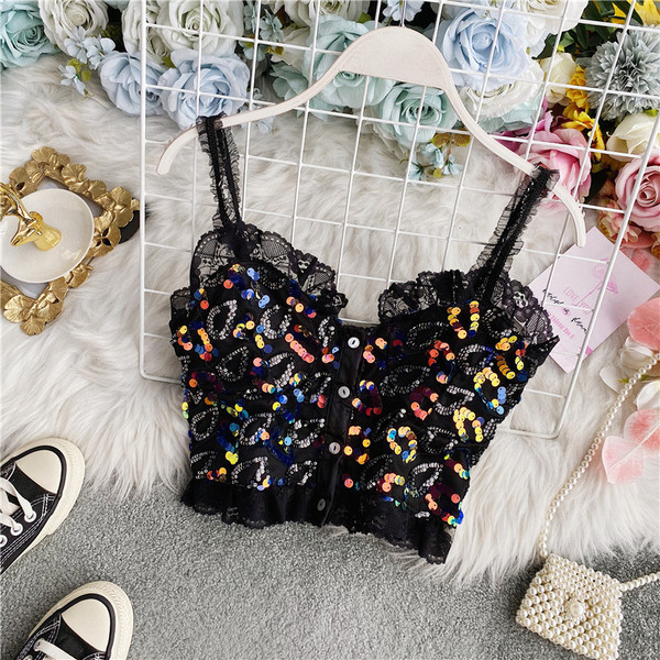 Moderni ženski kratki bustier s čipkom i šljokicama