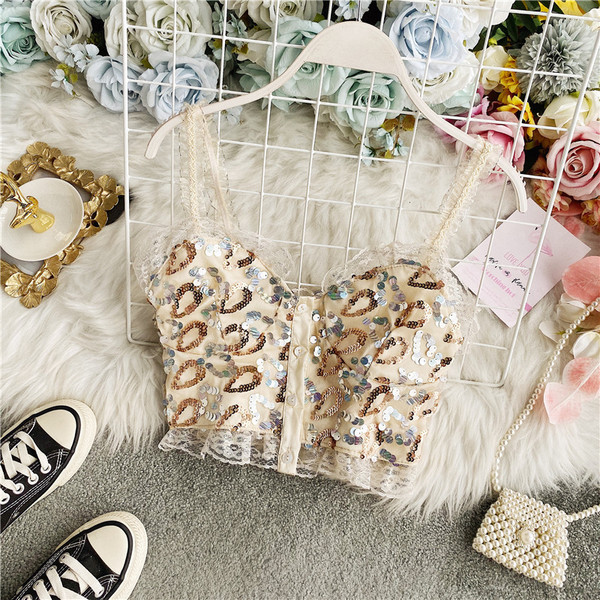 Moderni ženski kratki bustier s čipkom i šljokicama