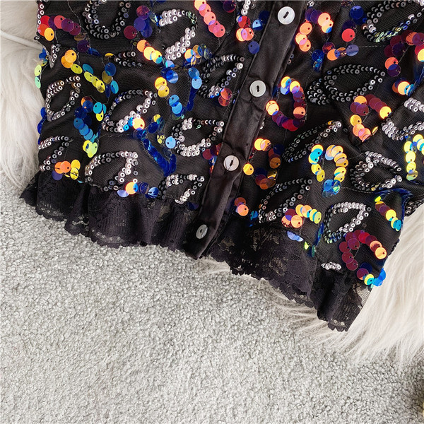 Moderni ženski kratki bustier s čipkom i šljokicama