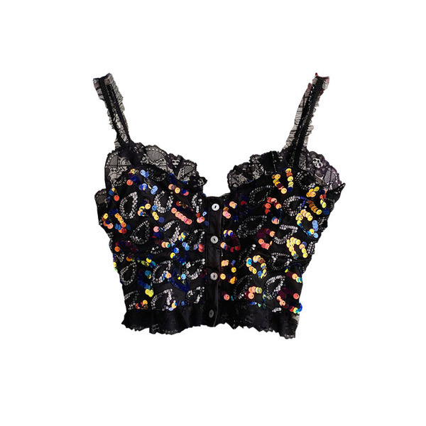 Moderni ženski kratki bustier s čipkom i šljokicama