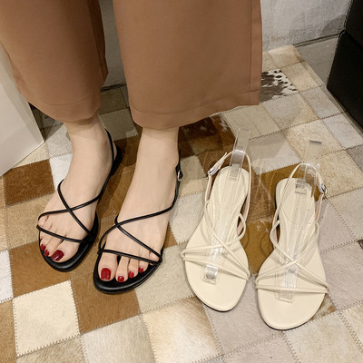 Дамски сандали с равна подметка и кръстосани връзки