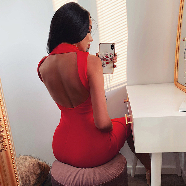 Ежедневна дамска къса рокля с висока яка - Slim модел