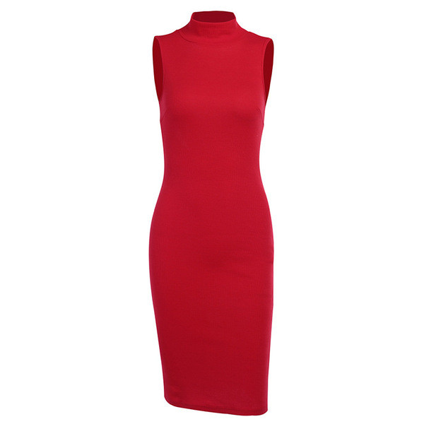 Ежедневна дамска къса рокля с висока яка - Slim модел