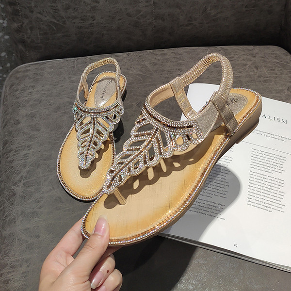 Ženske moderne sandale s kamenčićima i ravnim đonom