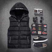 Ανδρικό μοντέρνο γιλέκο με κουκούλα, φερμουάρ και τσέπες