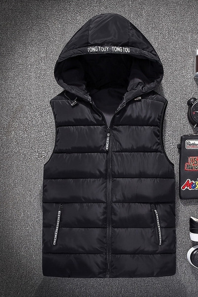 Ανδρικό μοντέρνο γιλέκο με κουκούλα, φερμουάρ και τσέπες