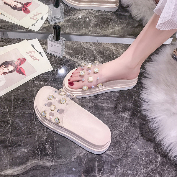 Ženske papuče s kamenčićima i platformom od 5 cm