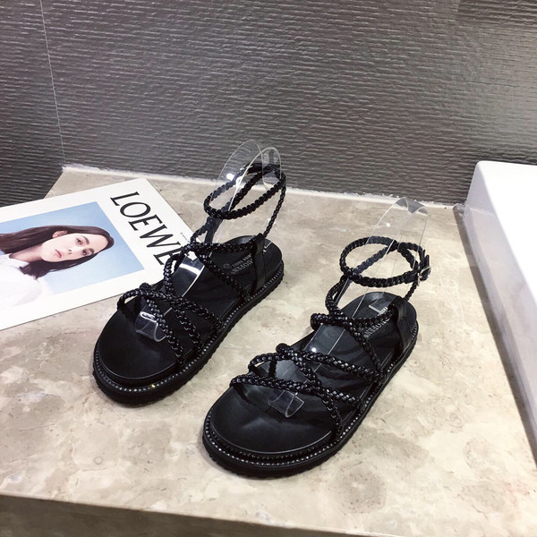 Naiste vabaaja sandaalid lameda talla ja kividega musta värvi