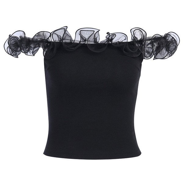 Стилен дамски потник изчистен модел с тънки презрамки в  черен цвят 