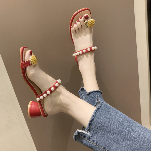 Ženske sandale sa ananasom i petom debljine 6 cm