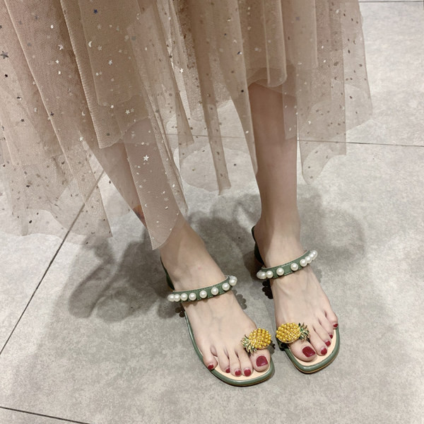 Ženske sandale sa ananasom i petom debljine 6 cm