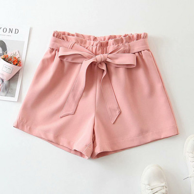 Pantaloni scurti de dama cu talie elastica si cravate
