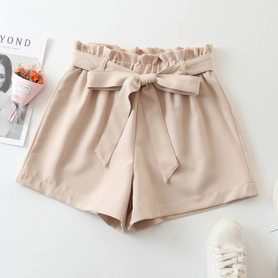 Pantaloni scurti de dama cu talie elastica si cravate