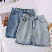 Fusta de dama din denim cu talie inalta si buzunare