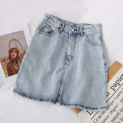 Fusta de dama din denim cu talie inalta si buzunare