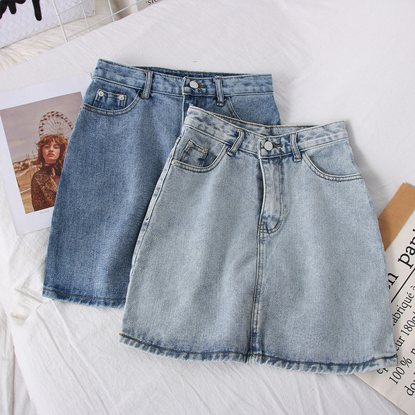 Naiste kõrge vöökoha ja taskutega teksaseelik