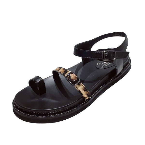 Ženske sandale sa ravnim đonom i kamenčićima u crnoj boji