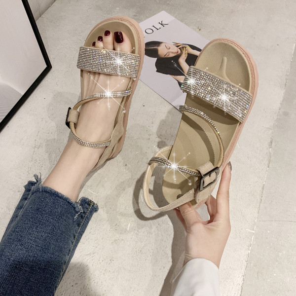 Ежедневни дамски сандали с камъни и катарама