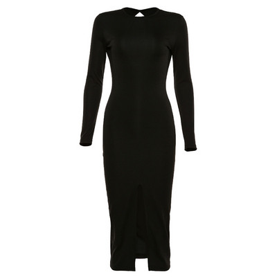 Casual γυναικείο μακρύ φόρεμα με οβάλ λαιμόκοψη και μακριά μανίκια