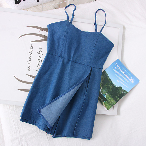 Νέο μοντέλο  γυναικείες κοντές ολόσωμες φόρμες με λεπτούς ιμάντες σε μπλε χρώμα