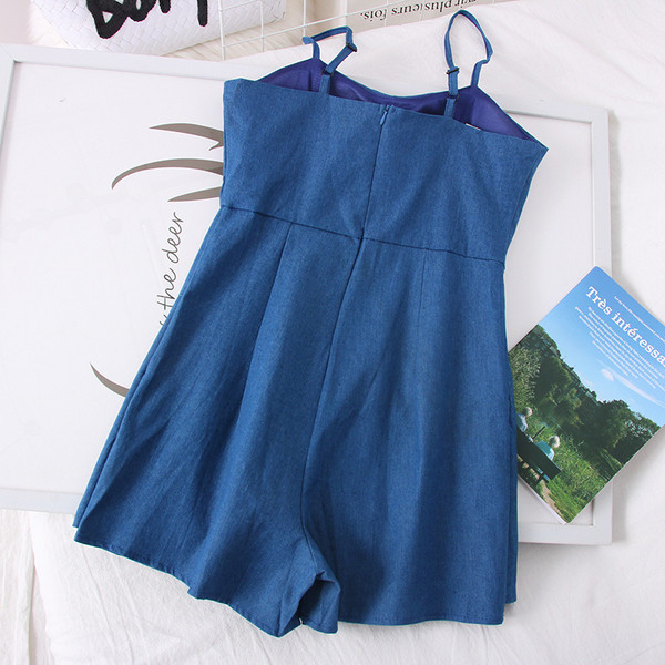 Νέο μοντέλο  γυναικείες κοντές ολόσωμες φόρμες με λεπτούς ιμάντες σε μπλε χρώμα