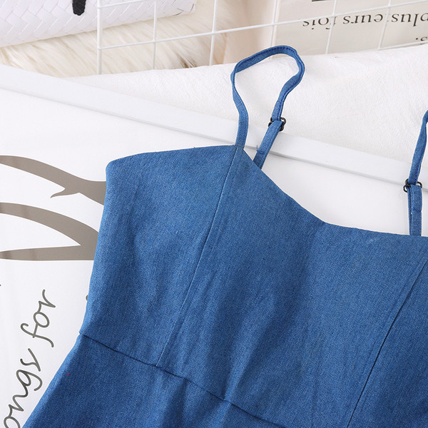 Νέο μοντέλο  γυναικείες κοντές ολόσωμες φόρμες με λεπτούς ιμάντες σε μπλε χρώμα