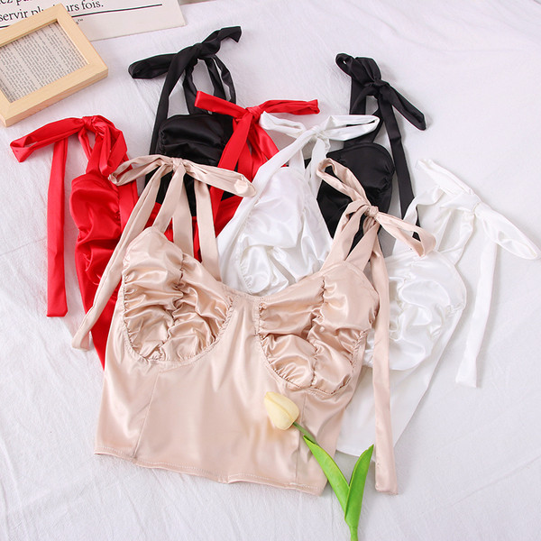 Novi model ženske kratke satenske majice na tanke naramenice