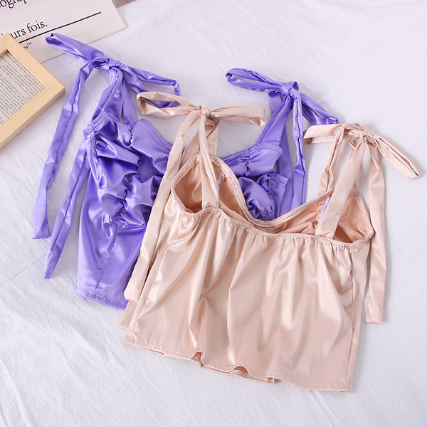 Novi model ženske kratke satenske majice na tanke naramenice