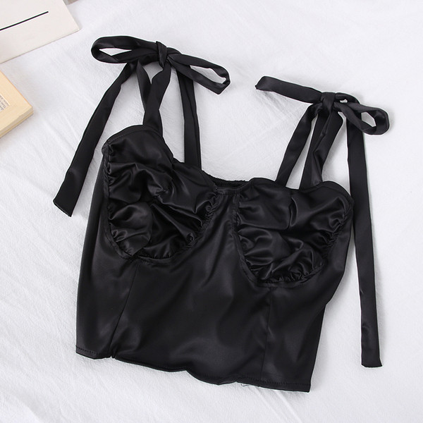 Novi model ženske kratke satenske majice na tanke naramenice