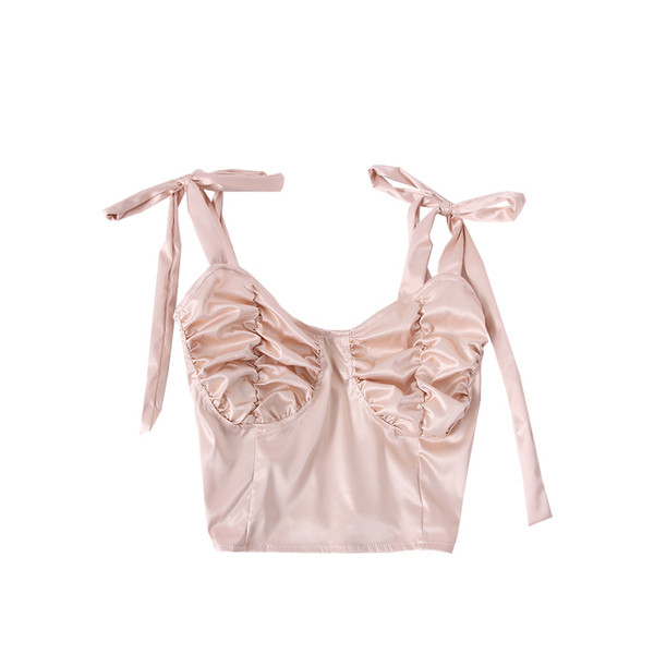 Novi model ženske kratke satenske majice na tanke naramenice