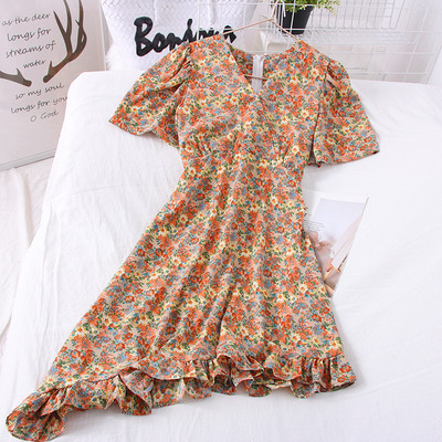 Rochie de dama asimetrica cu decolteu spitz si model floral