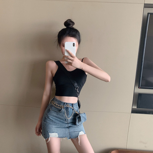 Дамска ежедневна къса дънкова пола с разкъсан десен и висока талия