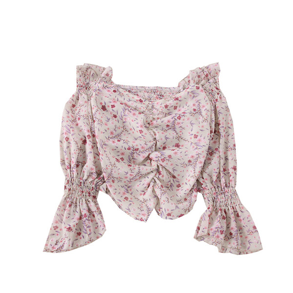 Modern női blúz csónakos nyakkivágással és lótusz ujjakkal