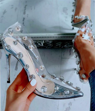 НОВ модел дамски обувки на висок ток с камъни и силикон 