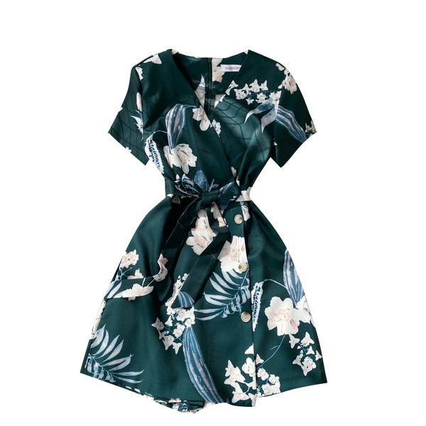 Ženski ležerni kombinezon sa špic izrezom i kratkim rukavima