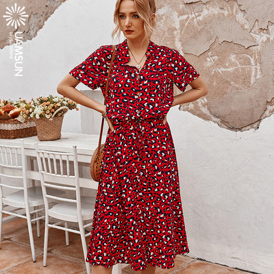 Rochie lunga de dama casual cu maneci scurte si model animal