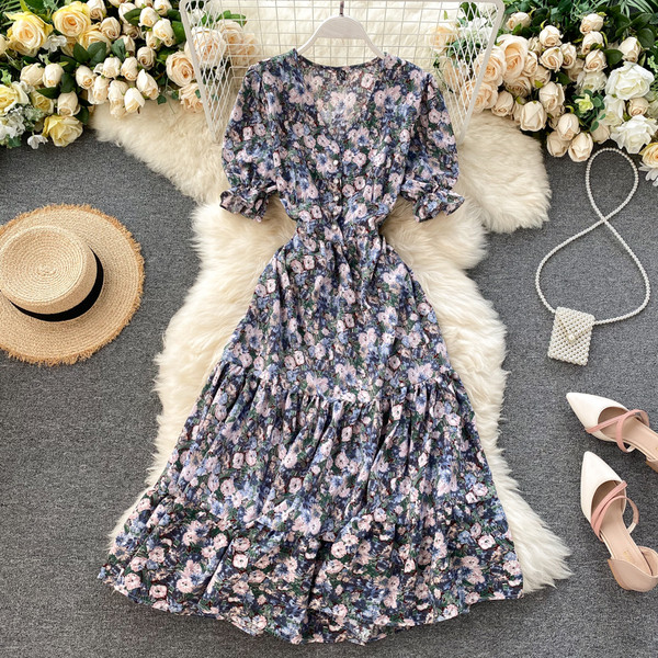 Casual γυναικείο φόρεμα με λουλουδάτο μοτίβο και κοντά μανίκια