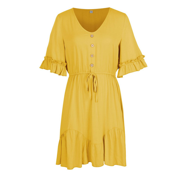 Γυναικείο κοντό φόρεμα με οβάλ λαιμόκοψη, κοντά μανίκια και κορδόνια