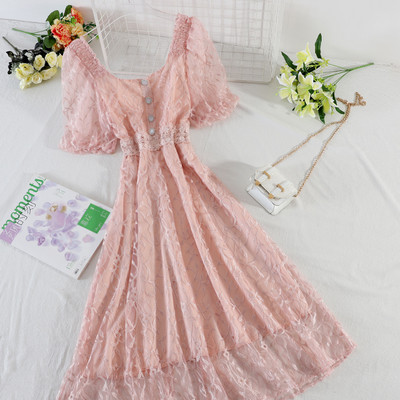 Rochie de dama din dantela cu maneci scurte si nasturi