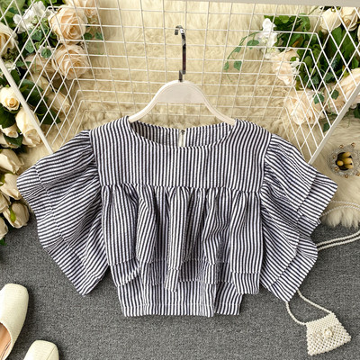 Bluză scurtă casual de damă, cu fermoar pe spate și decolteu oval