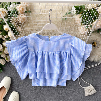 Bluză scurtă casual de damă, cu fermoar pe spate și decolteu oval