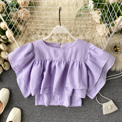 Bluză scurtă casual de damă, cu fermoar pe spate și decolteu oval