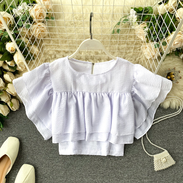 Bluză scurtă casual de damă, cu fermoar pe spate și decolteu oval