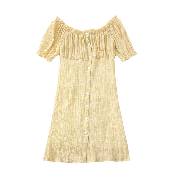 Νέο μοντέλο κοντό γυναικείο φόρεμα με κουμπιά και ντεκολτέ 