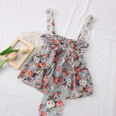 Maieu de dama cu model floral, panglica si dantela