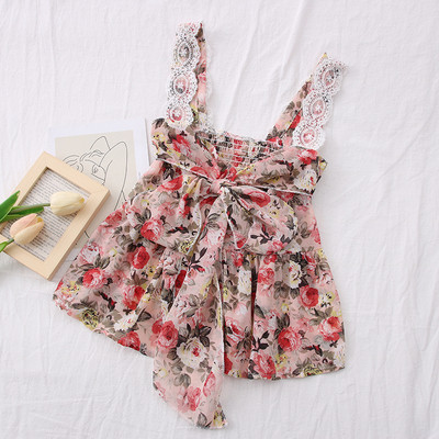 Maieu de dama cu model floral, panglica si dantela