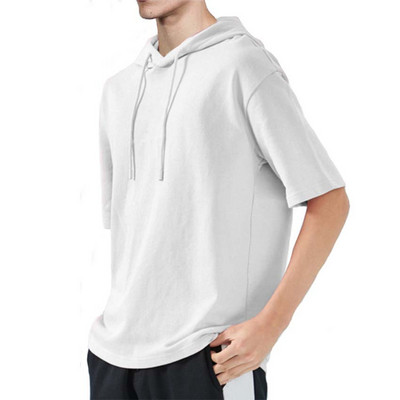 Tricou casual barbatesc cu maneci scurte si gluga