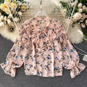 Modern női ing szalaggal és virágmintával