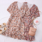 Rochie de dama de sifon model decupata cu model floral si decolteu spitz